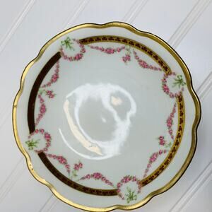 MZ Austria Small Bowl Rose Garland Trim Burgundy Gold Trim Set 6 5" diameter
